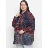 Oxolloxo Women Plus Size Navy Blue & Red Comfort Printed Casual Shirt