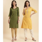 Rangita Rayon Printed Straight Womens Kurti - Green & Yellow ( Pack of 2 ) - None