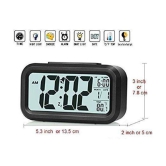 Plastic Digital Smart Backlight Battery Operated Alarm Table Clock with Automatic Sensor, Date and Temperature (Black)