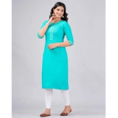 MAUKA Rayon Embroidered Straight Womens Kurti - Turquoise ( Pack of 1 ) - None