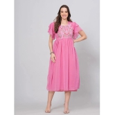 JC4U Crepe Embroidered Midi Womens Fit & Flare Dress - Pink ( Pack of 1 ) - None