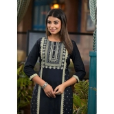 Juniper Rayon Printed Straight Womens Kurti - Black ( Pack of 1 ) - None