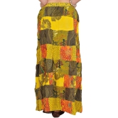 Yellow Printed Long Boho Skirt from Gujarat with Patch Work