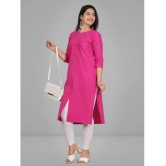 Parastri Cotton Embroidered Front Slit Womens Kurti - Pink ( Pack of 1 ) - None