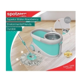 Spotzero by Milton Prime Spin Mop with Big Wheels and Stainless Steel Wringer, Bucket Floor Cleaning and Mopping System,2 Microfiber Refills,Aqua Green - Sea Green