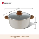 Bergner Naturally Marble Non Stick Casserole with Glass Lid | Gas & Induction Compatible | Cream | 1 Pc