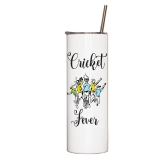 Indigifts Tumbler With Lid And Steel Straw 590 ML|Insulated Steel Bottle For School, Office, Home, Gym|Cricket Fever Print|Cold & Hot Beverages|Dent & Scartch Proof|Safe for Kids|WHITE|