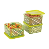 HOMETALES Plastic Multi-Purpose Food Container, 1000ml Each, Green, (3U) - Green