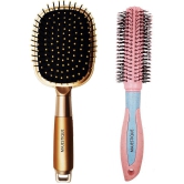 Majestique 2Pcs Round And Paddle Hair Brush For Long Thick Thin Curly Natural Hair Women And Men