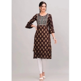 MAUKA Rayon Printed Straight Womens Kurti - Brown ( Pack of 1 ) - None