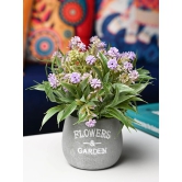 Lavender & Green Artificial Flower with Pot - Cylindrical Shape with Flowers & Garden Print