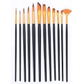 ECLET Craft Painting Brushes Set of 12 Professional Round Pointed Tip Nylon Hair Artist Acrylic Paint Brush for Acrylic/Watercolor/Oil Painting (Set of 1, Black, Golden)