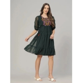 JC4U Crepe Embroidered Knee Length Womens Fit & Flare Dress - Green ( Pack of 1 ) - None