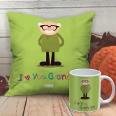 Indigifts Grandfather Birthday Gifts Love You Grandpa Quote Cute Granddad Illustration Green Coffee Mug 330 ml & & Cushion Cover 12x12 inch with Filler - Gift for Grandparents Anniversary