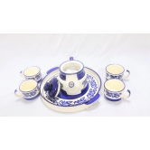 Khurja Pottery Murli Mug Tea Set White & Blue Color Big