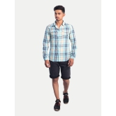 Men Light Blue Checkered Casual cotton Shirt