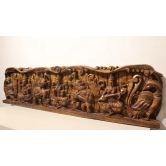 Wall Décor Wood Carving Ganesha Laxmi Saraswati Panel Horizontal Antique (4 Feet)