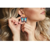 Blue Butterfly Earrings with Flower Studs