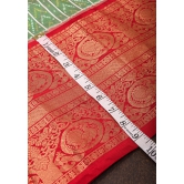 Ikkat Kanjivaram Fusion Silk Saree in Green & Red with Wide Zari Border | SILK MARK CERTIFIED