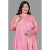 Swasti Cotton Blend Printed Shirt Style Womens Kurti - Pink ( Pack of 1 ) - None