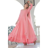 Rose Pink Chikankari Anarkali Suit Set Pink XXXL