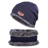 Zacharias Mens Woolen Cap with Neck Muffler/Neckwarmer Set of 2 Free Size - Blue