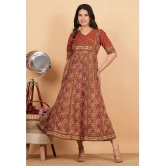 Vbuyz Cotton Printed Anarkali Womens Kurti - Maroon ( Pack of 1 ) - None