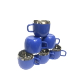 DYNAMIC STORE Dynore Stainless Steel Navy Blue Color Apple Cups- Set of 6