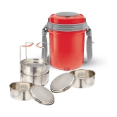 Milton Electron Stainless Steel Tiffin Box Set, 360 ml/158 mm, Set of 4, Red