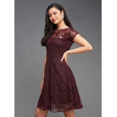 Miss Chase Polyester Self Design Knee Length Womens Skater Dress - Wine ( Pack of 1 ) - None