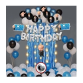 Party Propz Boss Baby Theme Decorations Combo Set With Fairy Led Light -53Pcs Birthday Foil Balloon; Blue White BlackMetallic Balloons; Boss Baby Character; Foil Curtain Set for Boys Bday De