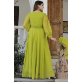 Green Hand Block Printed Anarkali Set M