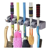 KP Mart ABS Plastic Multipurpose Wall Mounted Magic Holder 5 Slot Broom Holder and Mop Organizer Storage 5 Position 6 Hooks for Kitchen Garden(Multicolor) - Multicolor