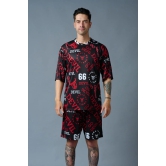 Go Devil 66 All over print (in Red) Black Polyester Co-ord Set for Men L