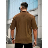 Stripe Textured Brown Half Sleeve Shirt-L / Brown