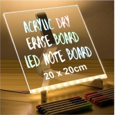 3D Acrylic Dry Erase Board with Light up Dry Erase Board with Stand as a Glow Memo LED Letter Message Board With 13 Pens (20X20 CM