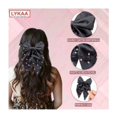 Lykaa Large Satin Hair Bow with Pearls Longtail Clips Hair Accessories for Women -1 Pcs (Multicolor) - Black