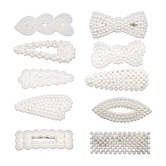 FOK 10 Pcs Pearl Stylish Hair Barrettes Design Hair Styling Clip Pin For Girls & Women - White