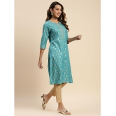 Rangita Women Rayon Turquoise Gold Printed Knee Length Straight Kurti - XXL, Turquoise