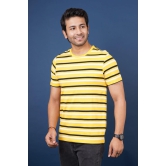 Mens Yellow Striped Crew Neck T-Shirt