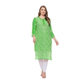 Lavangi Women Lucknow Chikankari Mehndi Green Georgette Kurti with Matching Cotton Inner