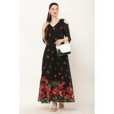 Vivient Womens Floral Print V-Neck Georgette Maxi Dress-L