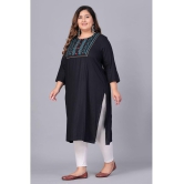 Preksha Rayon Embroidered Straight Women's Kurti - Black ( Pack of 1 ) - None