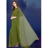 clafoutis Chiffon Solid Saree With Blouse Piece - Olive ( Pack of 1 ) - Olive