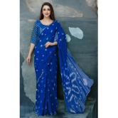 clafoutis Chiffon Dyed Saree Without Blouse Piece - Blue ( Pack of 1 ) - Blue