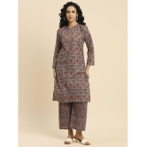 gufrina Cotton Printed Kurti With Palazzo Womens Stitched Salwar Suit - Brown ( Pack of 1 ) - None