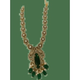 Stunning Gold-Plated Kundan Necklace Set with Green Stones and Pearls