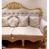 Beautiful Handmade Royal Antique Golden Finish Carved Sofa (3 Seater)-Golden