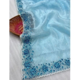 Apnisha Net Embroidered Saree With Blouse Piece - Turquoise ( Pack of 1 ) - Turquoise