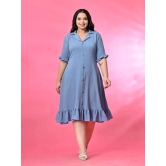 PrettyPlus by Desinoor.com Polyester Self Design Midi Womens A-line Dress - Light Blue ( Pack of 1 ) - None